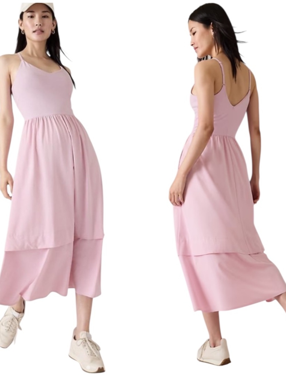 Athleta Begonia Pink Elation V-Neck Hybrid Midi Dress Large